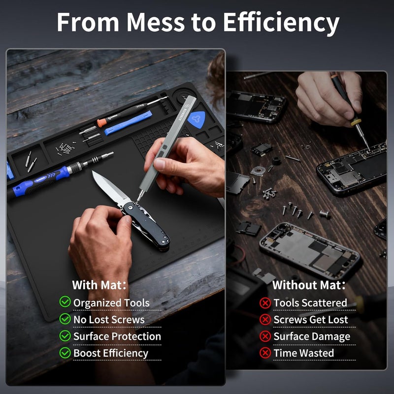 STREBITO Soldering Mat Silicone Work Mat, Heat Resistant 932°F, Magnetic Mat for Screws and Tools, Solder Mat Electronics Mat for Watch, Phone, Tablet, Eyeglass, Knife, Size 13.8" x 9.9" (Black) - Image 2
